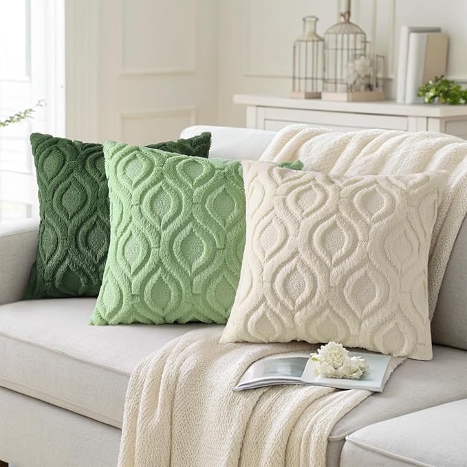 decorUhome Fall Throw Pillow Covers 18x18 Inch Set of 2, Soft Plush Decorative Faux Fur Beige Solid Couch Pillow Covers, Accent Farmhouse Neutral Square Euro Pillow Cases for Sofa Bed Living Room