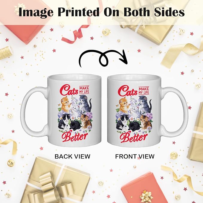 JINYO Cat Coffee Mugs, Cat Coffee Mugs For Cat Lovers,Cat Mom Cup,Cat Mom Mug,Cat Mugs For Cat Lovers Women, Cat Gifts for Cat Lovers Women Girls, Cat Lover Coffee Mug, Cat Lover Gift, Cat Cups, 11oz