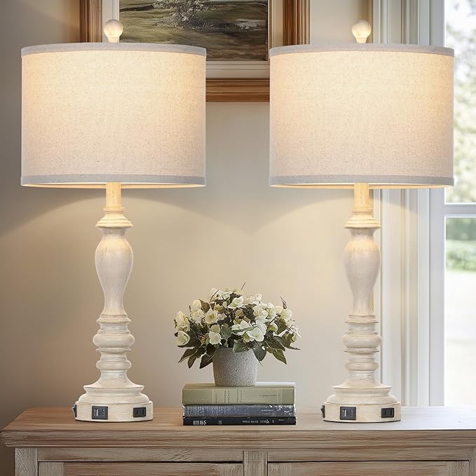 27.5" Retro Table Lamps Set of 2 with USB A+C Charging Ports -Nightstand Lamp for Bedroom Vintage Rustic Table Lamps for Living Room Traditional Nightstand Bedside Lamps(2 Bulbs Included)