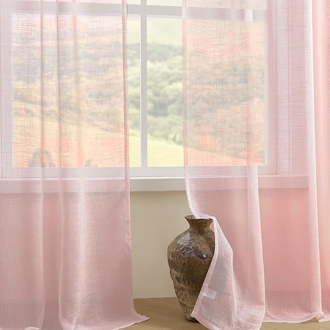 Joydeco Sheer Curtains 96 Inches Long, Beige Curtains for Living Room 2 Panels Set, Window Curtains Privacy Assured with Light Filtering(W52 x L96 Inch,Tapioca)