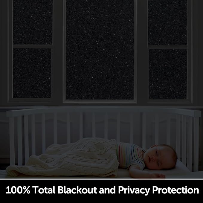 HIDBEA Blackout Window Film,100% Light Blocking Room Darkening Window Privacy Film,Frosted Glass Window Film Heat Control, Removable Window Cover Tint for Day Sleep (Black,23.6in x 6.5ft)