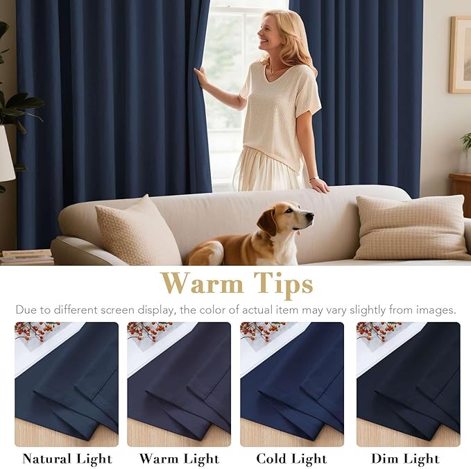 H.VERSAILTEX Ultimate Blackout Solid Grommet Thermal Insulated Curtain Panels/Drapes,52W x 72L - Inch (Set of 2,Navy)