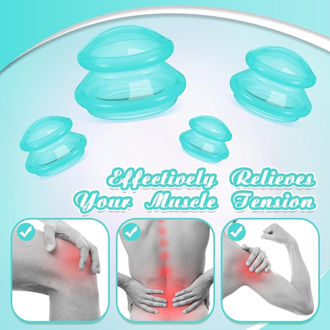 Nuanchu 8 Pcs 4 Sizes Cupping Therapy Set with Satin Bag Silicone Massage Cups Professional Cupping Therapy Vacuum Cup for Cellulite Joint Pain Muscle Pain(Clear Green)