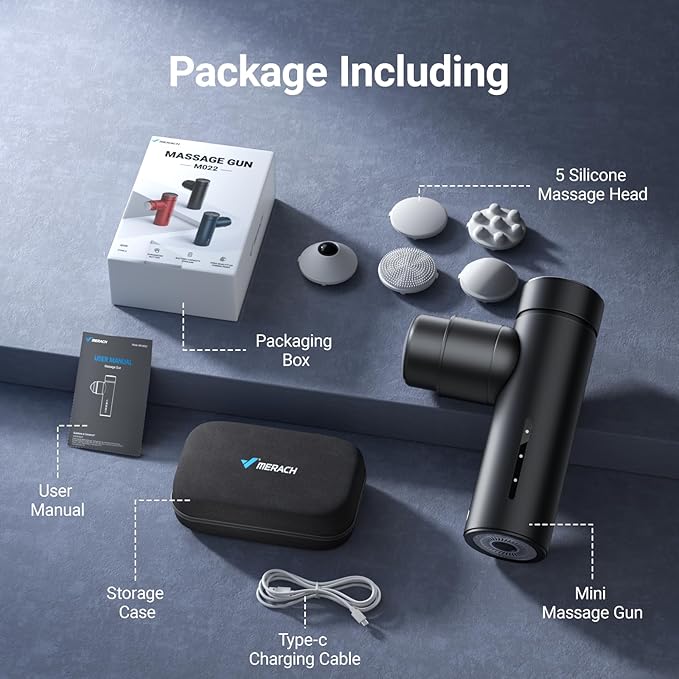 MERACH Mini Massage Gun with 8mm Amplitude, Percussion Massage Tools with 5 Massage Heads, Portable Hand Held Muscle Massagers for Pain Relief Deep Tissue, Cool Gifts for Mens and Women (Black)