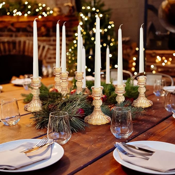 Candlestick Holders Set, 4" H Taper Candle Holders Bulk, 12Pcs Gold Glass Candle Holders for Wedding, Festival, Party & Windowsill Decor