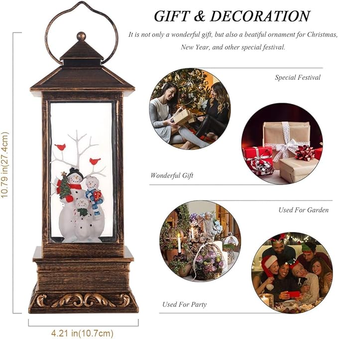 House & Garden Decoration,Christmas Lantern with 8 Pieces of Music,Sparkling Crystal Keep Circling Around The Snowman Families Music Box as a (Snowman Families)