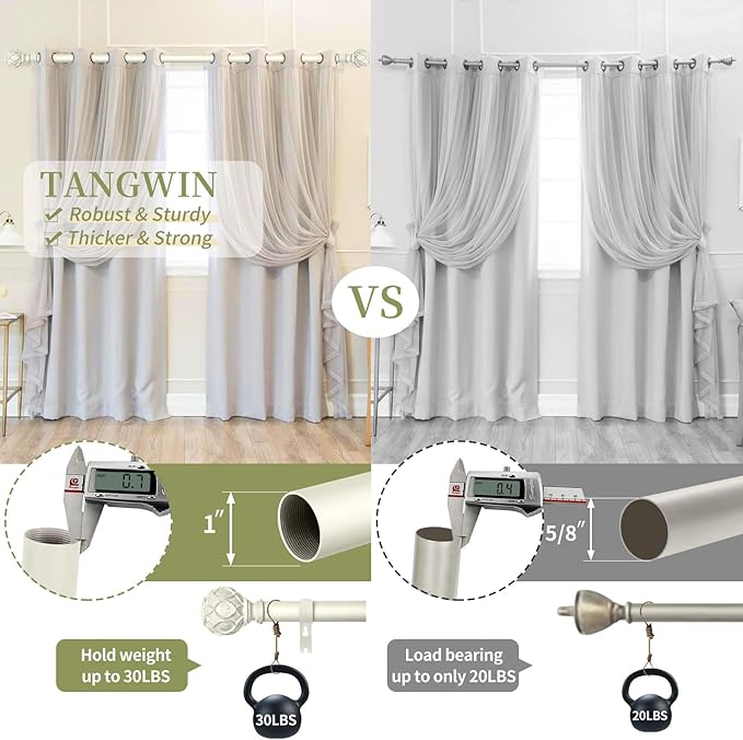 White Farmhouse Curtain Rods for Windows:36-88" Heavy Duty Adjustable Curtain Rod for Bedroom Living Room,Boho Decorative Rustic Drapery Rods with Vintage Coastal Texture Finials,Antique White