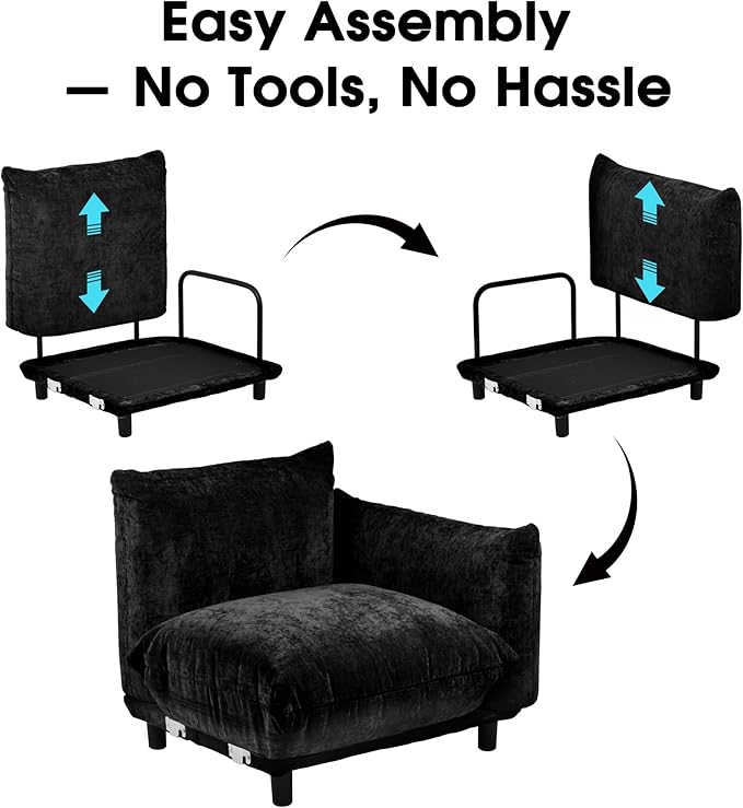 Modern Minimalist Chenille Modular Sectional Sofa, Deep-Seat 3-Seater L-Shaped Couch with Movable Ottoman and Thick Cushions, Upholstered Sofa for Living Room, Bedroom, Office, Apartment(Black L Sofa)