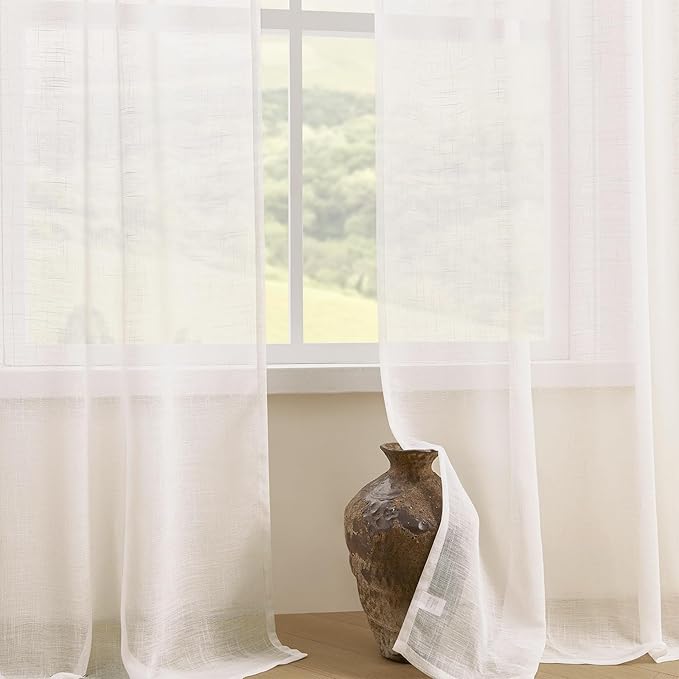 Joydeco Sheer Curtains 96 Inches Long, Cream Curtains for Living Room 2 Panels Set, Ivory Curtains Window Privacy Assured with Light Filtering(W52 x L96 Inch,Ivory)