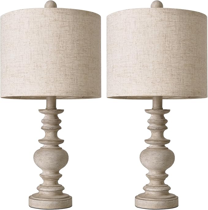 BOBOMOMO Tradition 20" Rustic Table Lamp Set of 2 for Living Room Bedroom Bedside Desk Lamps Bedroom Nightstand Vintage Lamps Linen(Suitable for Decorating Small Areas)