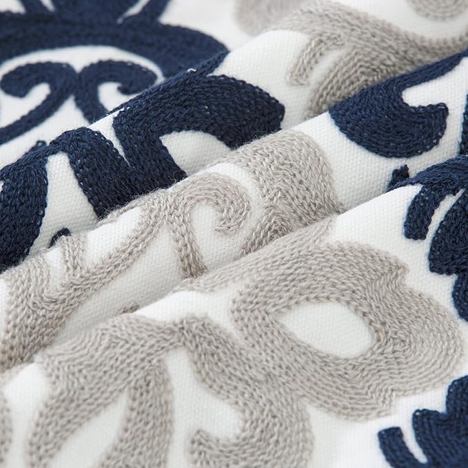 HWY 50 Navy Blue Decorative Throw Pillow Covers 18x18 Inch, Pack of 2 Embroidered Cotton Farmhouse Cushion Cover Pillow Case for Sofa Couch Living Room Bed Bedroon, Accent Geometric