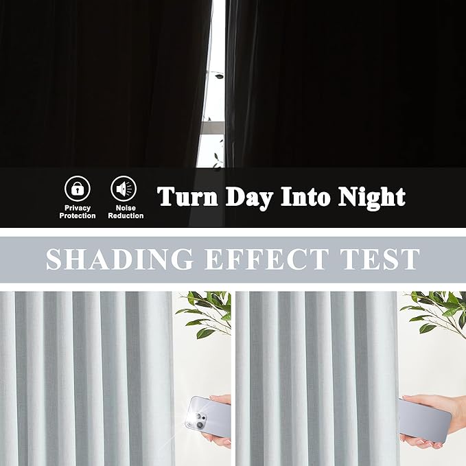 Vision Home Blue Gray Pinch Pleated Full Blackout Curtains Linen Blended Room Darkening Window Curtains 112 inch for Living Room Bedroom Thermal Insulated Pinch Pleat Drapes with Hooks 40" Wx112 Lx2
