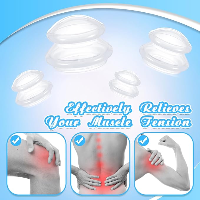 Nuanchu 8 Pcs 4 Sizes Cupping Therapy Set with Satin Bag Silicone Massage Cups Professional Cupping Therapy Vacuum Cup for Cellulite Joint Pain Muscle Pain(Clear)