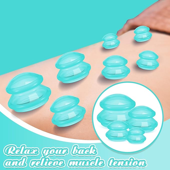 Nuanchu 8 Pcs 4 Sizes Cupping Therapy Set with Satin Bag Silicone Massage Cups Professional Cupping Therapy Vacuum Cup for Cellulite Joint Pain Muscle Pain(Clear Green)