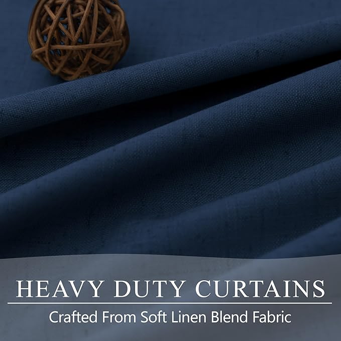 Navy Blue Curtains 102 Inches Long for Livingroom 2 Panels 100% Blackout Back Tab Pocket Cooling Sun Heat Light Blocking Linen Curtains for Bedroom Dining Room 8.5 FT Dark Blue Black Out Drapes Winter