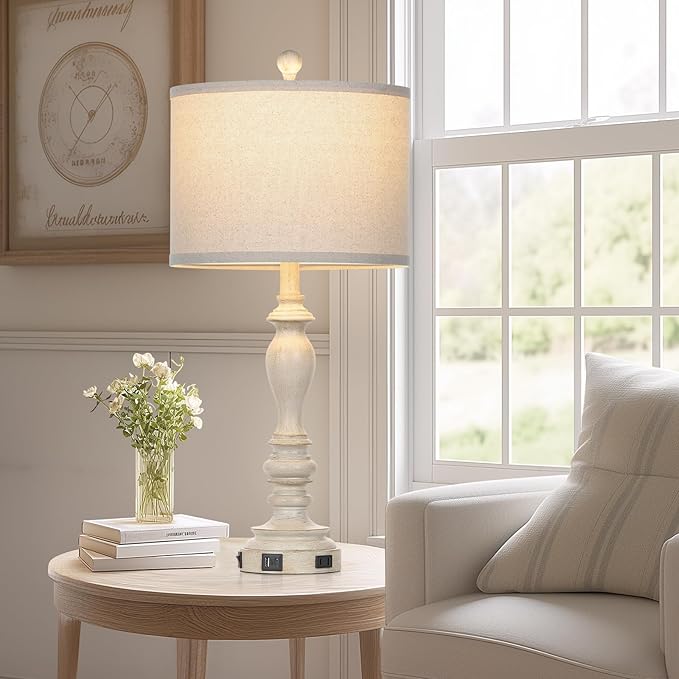 27.5" Retro Table Lamps Set of 2 with USB A+C Charging Ports -Nightstand Lamp for Bedroom Vintage Rustic Table Lamps for Living Room Traditional Nightstand Bedside Lamps(2 Bulbs Included)