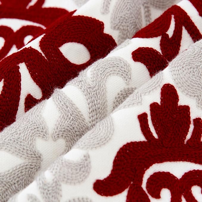 HWY 50 Burgundy Red Decorative Throw Pillow Covers 18x18 Inch, Pack of 2 Embroidered Cotton Farmhouse Cushion Cover Pillow Case for Sofa Couch Living Room Bed Bedroon, Accent Geometric