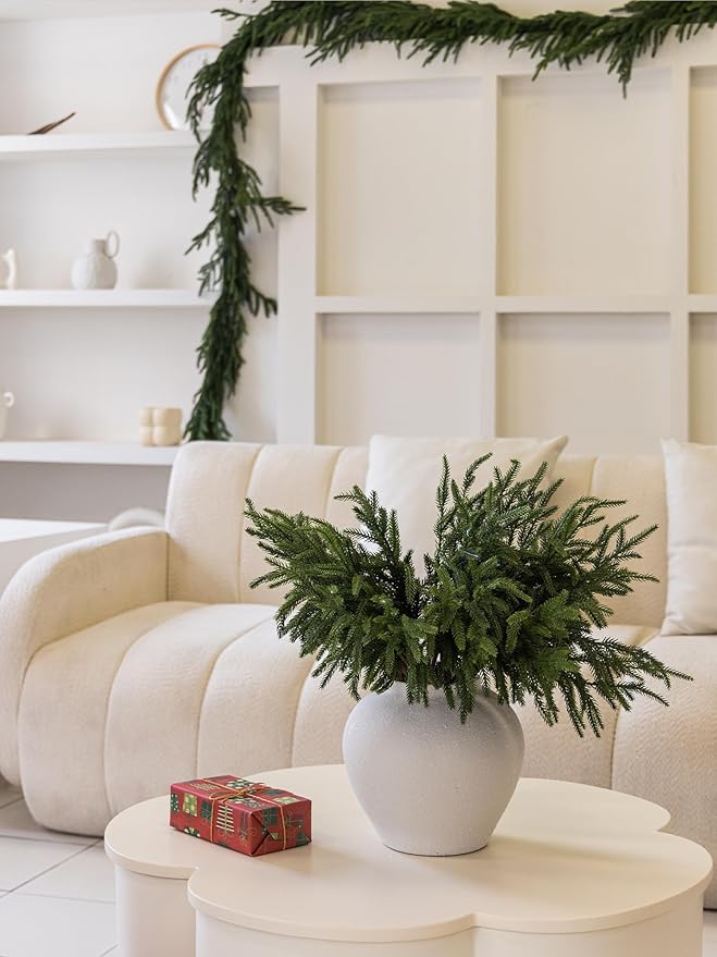 MISSPIN 30 Pcs 19.5 Inches Christmas Norfolk Pine Branches, Norfolk Pine Artificial Christmas Branches DIY Crafts Faux Pine Branches for Xmas Indoor Outdoor Home Decor