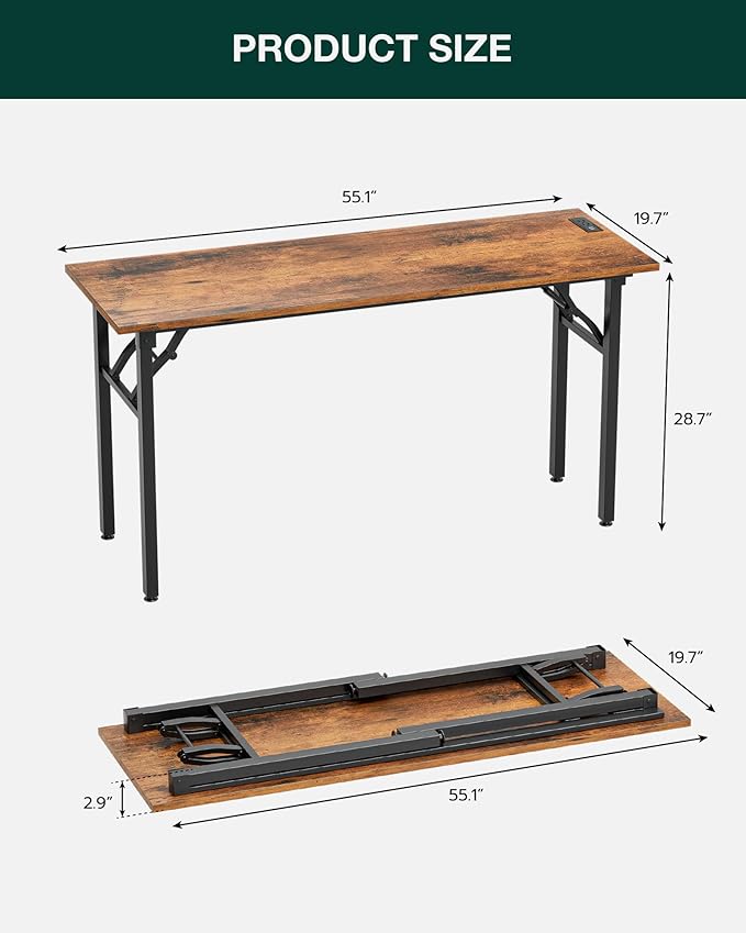 Frylr Small Folding Computer Desk β Portable 55.1 Inch Foldable Laptop Table, Collapsible and Compact for Easy and Fast Setup, Lightweight for Small Spaces, Home Craft and Study Use, Rustic Brown