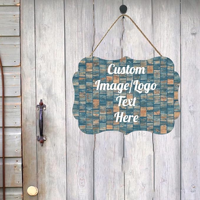 Personalized Wooden Welcome Sign for Front Door & Home - Customized Image/Text Hanging Sign Farmhouse Decor, 11.2 * 8 Inch