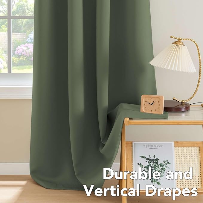 H.VERSAILTEX Blackout Curtains for Bedroom Thermal Insulated Room Darkening Living Room Curtains 84 Inch Long Grommet Privacy Protection Window Curtain Panels/Drapes, 2 Panels, Bronze Green