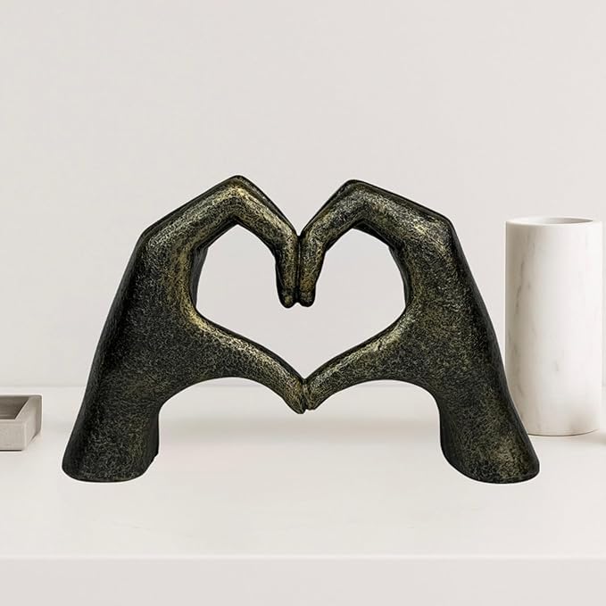 Top Brass Large Rustic Heart Hands Sculpture, 9 3/4” Resin Love Statue – Romantic Decor Accent for Shelf or Mantel – Perfect for Wedding, Valentine's Day or Anniversary (Rustic Cast Iron)