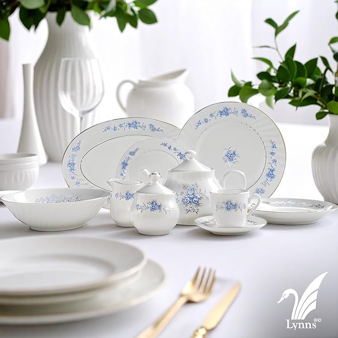 Lynns Paradise Royal Rose 14-Inch Oval Platter, Set of 2, Blue; Heavy Duty; Chip Resistant; Lead and Cadmium Free; Freezer to Oven Safe up to 500°F