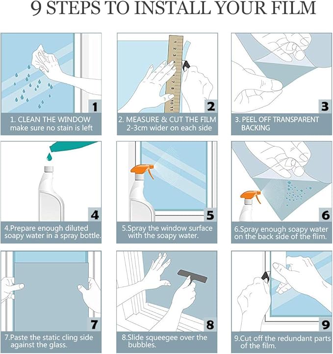 HIDBEA One Way Privacy Window Film, Daytime Mirror Reflective Heat Control UV Sun Blocking Non-Adhesive Static Cling Window Tint for Home and Office(Black-Silver, 17.5 Inch x 6.5 Feet)