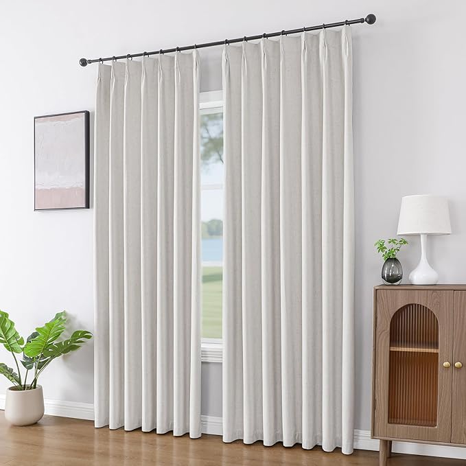 Joydeco Pinch Pleated Linen Curtains for Living Room, 100% Blackout Darkening Curtains 72 inches Length 2 Panel Thermal Insulated Pinch Pleat Drapes(Ivory,40'' Wx72'' L)
