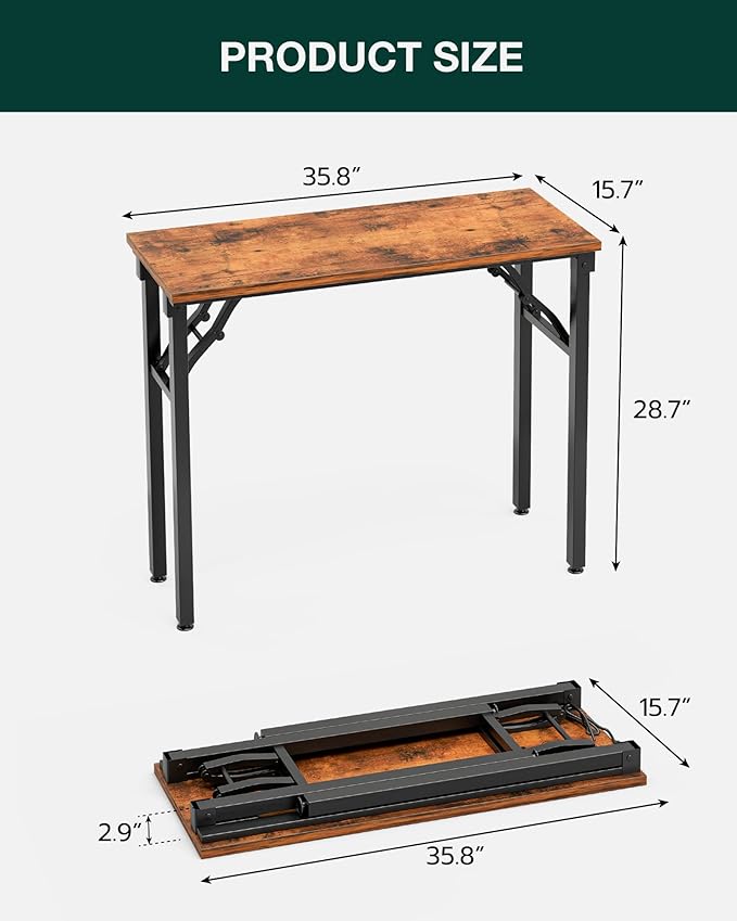 Frylr Small Folding Computer Desk β Portable 35.8 Inch Foldable Laptop Table, Collapsible and Compact for Easy Storage and Fast Setup, Lightweight for Small Spaces, Craft and Study Use, Rustic Brown