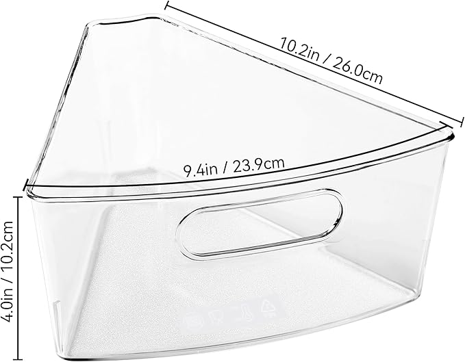Oubonun Lazy Susan Organizers Set of 6, 10.2”x 9.4”x 4” Plastic Transparent Kitchen Cabinet Storage Bins with Handle, 4" Deep Container, 1/8 Wedge - Food Safe, without BPA