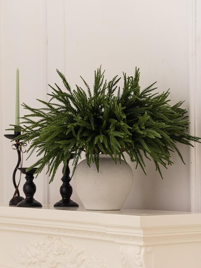 MISSPIN 30 Pcs 21.5 Inches Christmas Norfolk Pine Branches, Norfolk Pine Artificial Christmas Branches DIY Crafts Faux Pine Branches for Xmas Indoor Outdoor Home Decor