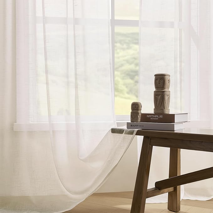 Joydeco Sheer Curtains 96 Inches Long, Cream Curtains for Living Room 2 Panels Set, Ivory Curtains Window Privacy Assured with Light Filtering(W52 x L96 Inch,Ivory)