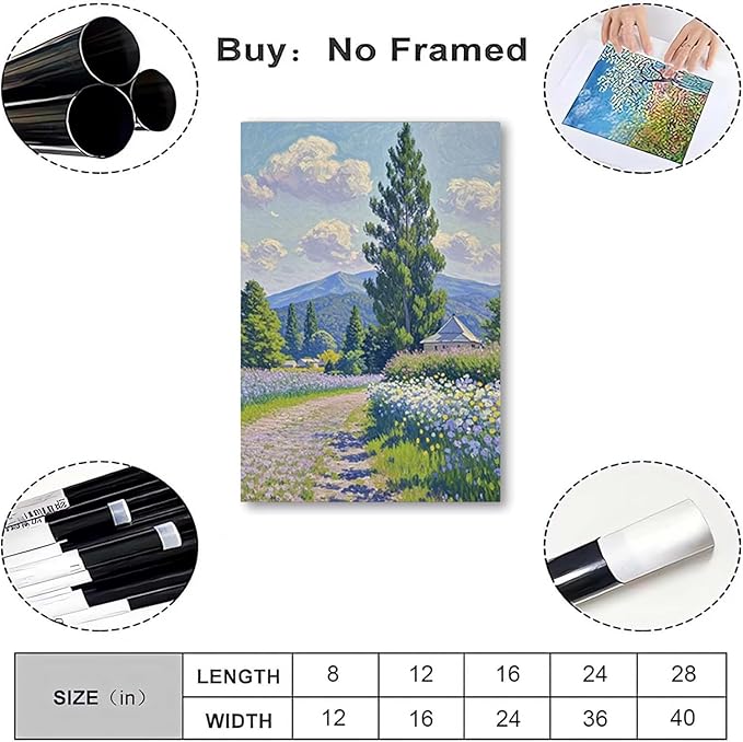 Countryside wildflowers landscape canvas poster natural plant flower artwork retro pastoral flower path suitable for farmhouse decoration