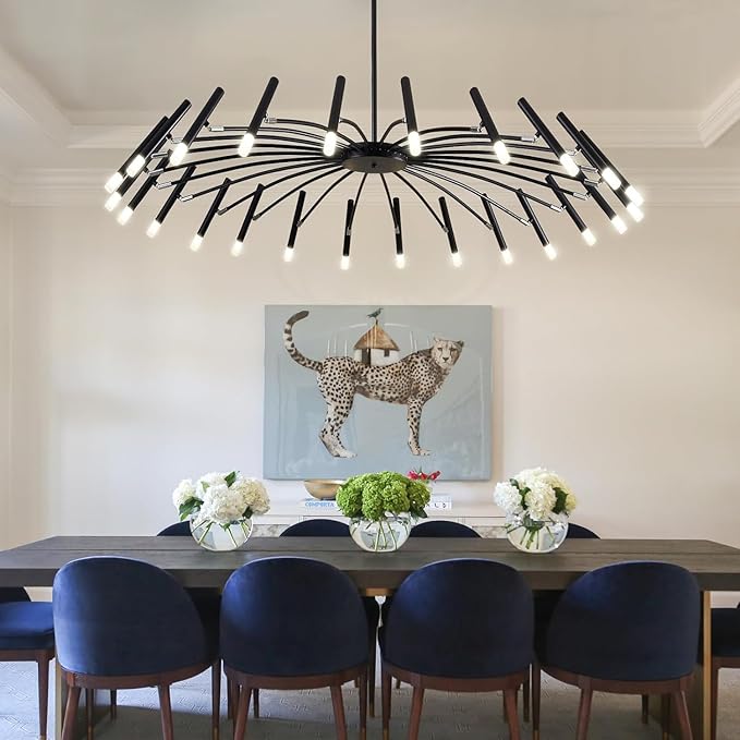 Black Modern Chandelier Large Chandelier Lighting Adjustable Ceiling Pendant Light 24-Light Pendant Light Fixtures for Living Room Dining Room