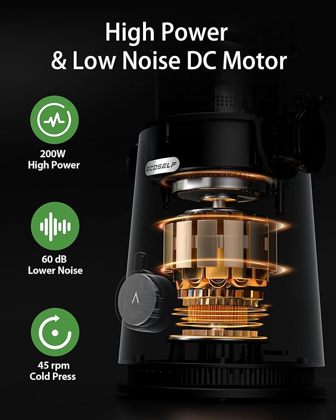 Juicer Machines, ECOSELF 4.35" Large Feed Chute for Family Needs, Professional Hands Free Cold Press Juicer For Whole Fruits & Vegetables, Self Feeding for Juice Extractor Machine, Easy to Clean