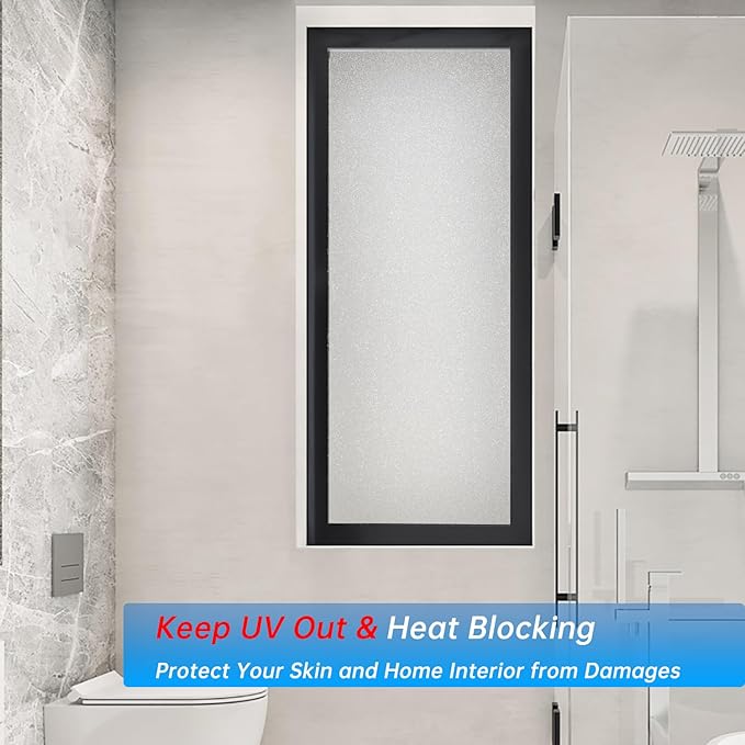 Frosted Glass Window Privacy Film Decorative, Bathroom Privacy Film for Glass Windows Cover, Static Cling, Removable, Reusable, Anti-UV, Anti-Glare, Heat Blocking, (Flash Point Pure,35.4X157.4Inch)