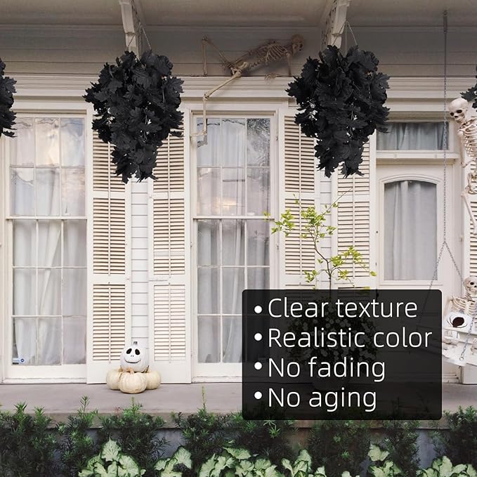 RECUTMS Black Maple Leaf Artificial Hanging Plants Fake Plants Faux Fall Leaves Halloween Faux Plants Autumn Leaves Artificial Wall Hanging Indoor Outdoor Halloween Decoration(Black)