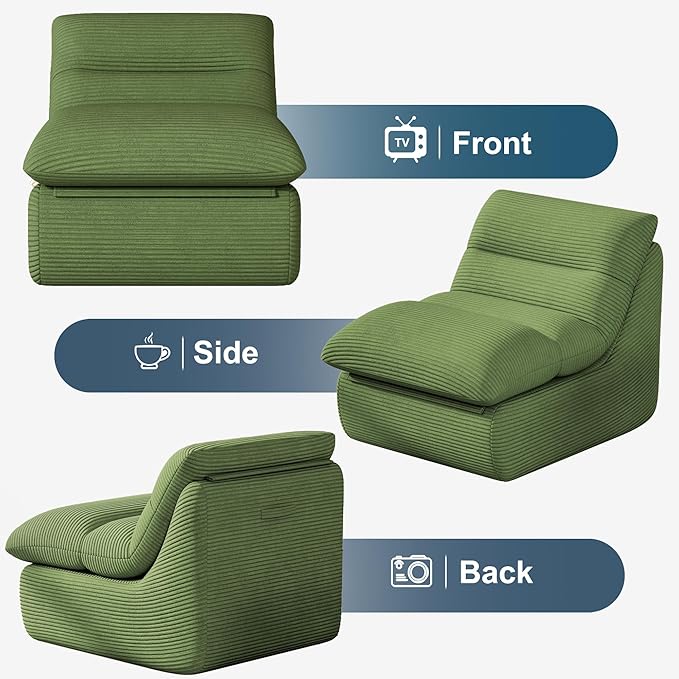 Misolant Bean Bag Chairs,Big Corduroy Fabric Sofa Bean Bag Chair for Adults and Teens with High-Resilience Sponge, Non-Slip Base Floor Lounge Sofa for Home, Living Room, Bedroom, Gaming Green