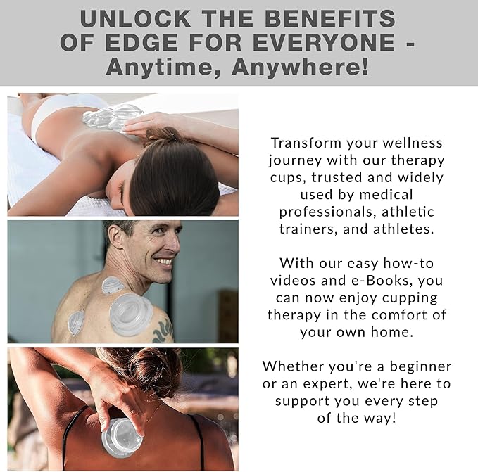 Lure Essentials Edge Silicone Cupping Set, Cupping Kit for Massage Therapy, Long Lasting Cups for Professional & Home Use, Body Sculpt Cup for Cellulite, Ultra Transparent Clear