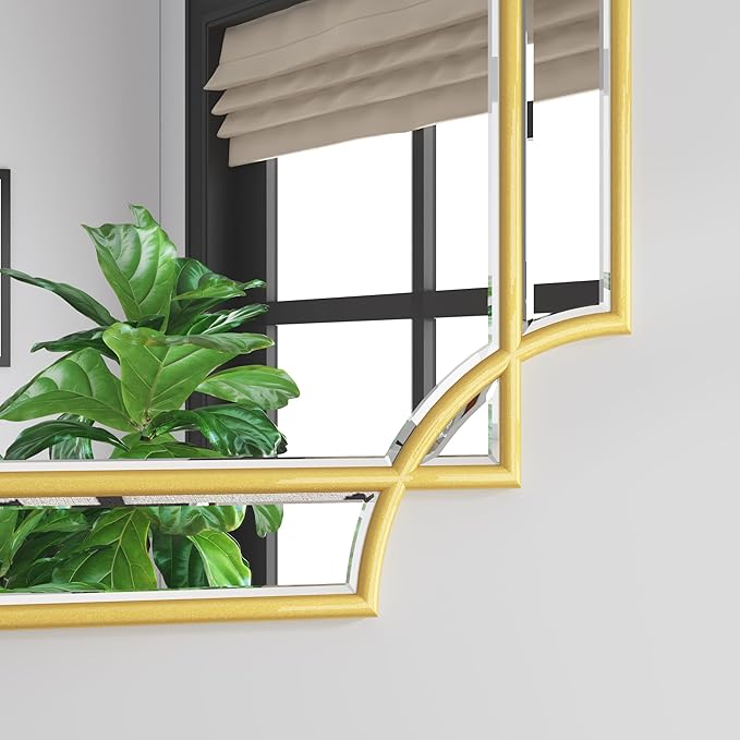 Bathroom Mirror for Wall Gold Farmhouse Wall Vanity Mirror for Over Sink Wood Framed Beveled Mirrors Deco(20 * 28IN/Gold)