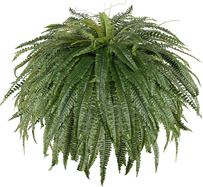 Single Silky 50" Artificial Fern Plant, Large Fake Fern with 128Fronds, Realistic Faux Boston Fern Bush for Outdoors & Indoor, Silk Greenery for Planter, Garden, Office, Home DĂŠcor