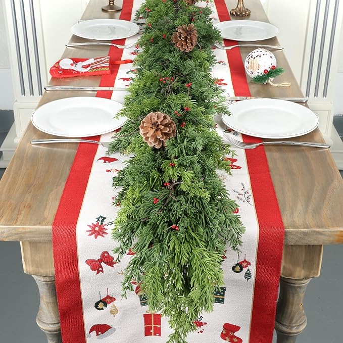 6 Ft Real Touch Christmas Garland Indoor with Pine Cone,Thick and Lush,Soft Bendable Mantle Garland Christmas, Lifelike Cedar Garland, Christmas Garland for Mantle,Indoor Christmas Decorations