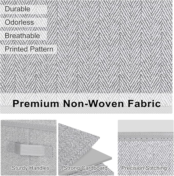 WUIKE 3 Pack Extra Large Foldable Storage Bins with Lids, Fabric Storage Bins for Home and Closet Organization, Herringbone Gray