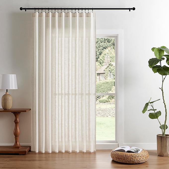 Joydeco Custom Linen Curtains for Living Room, Semi-Sheer Curtain 1 Panel Light Filtering Rod Pocket Back Tab (Ivory on Linen, Custom Size)