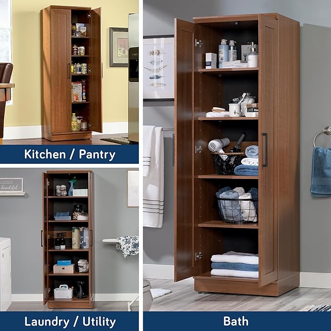 Sauder HomePlus Storage Pantry cabinets, L: 23.25" x W: 17" x H: 71.18", Sienna Oak