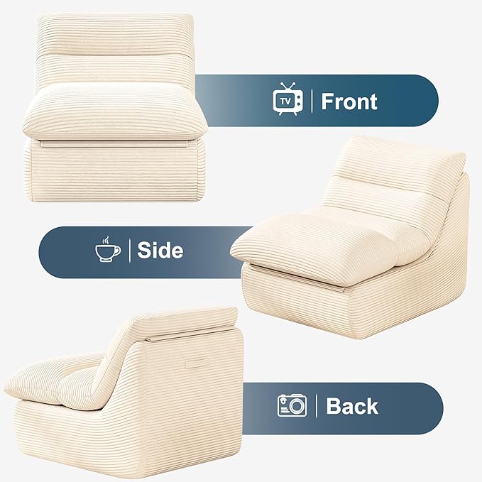 Misolant Bean Bag Chairs,Big Corduroy Fabric Sofa Bean Bag Chair for Adults and Teens with High-Resilience Sponge, Non-Slip Base Floor Lounge Sofa for Home, Living Room, Bedroom, Gaming Beige White
