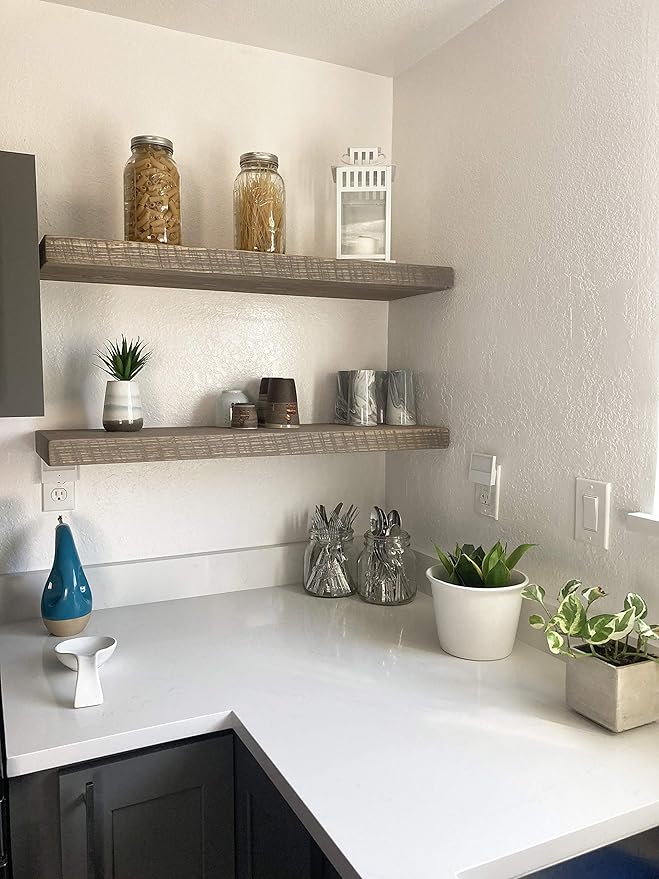 Joel's Antiques - 54 Inch Wooden Floating Shelves for Wall - 54x8x2 in - Made of Natural Wood - Long Heavy Duty Rustic Wall Shelves for Bedroom - Perfect for Living Room, Kitchen - Grey