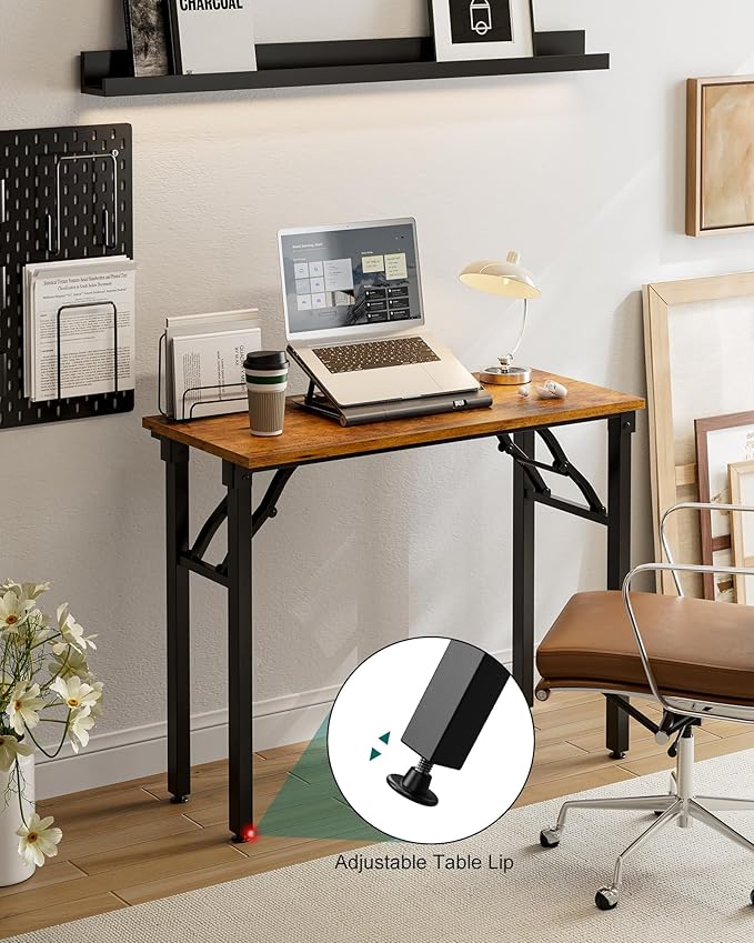 Frylr Small Folding Computer Desk β Portable 35.8 Inch Foldable Laptop Table, Collapsible and Compact for Easy Storage and Fast Setup, Lightweight for Small Spaces, Craft and Study Use, Rustic Brown