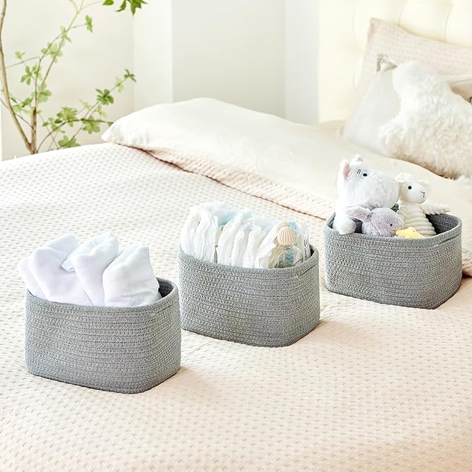 Small Baskets Set of 3-11"x7"x7" Perfect Toy Baskets for Storage, Ideal Storage Basket for Cube, Towels, and More - Basket for Shelves (Grey)